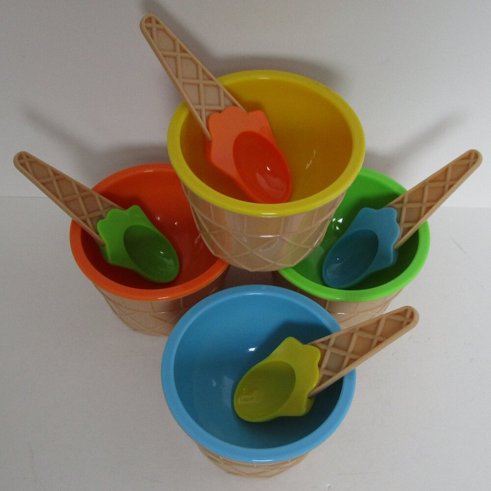 set of ice cream cups with spoons